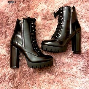 Strap up black ankle boots